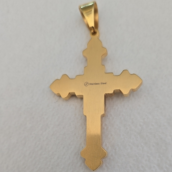 Stainless Steel Goldtone Cross Pendant - Picture 3 of 8